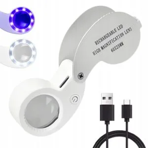Sklopivo mini džepno LED UV povećalo 60x za pregled nakita i novčanica.