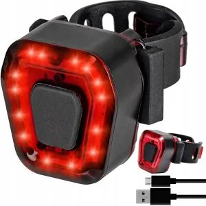 [ "14 LED aku. zadnja kolesarska svetilka rdeča USB za večjo varnost kolesarjenja" ]