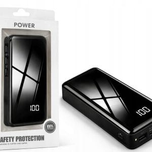 Črna 20000mAh powerbank z LED in 4x USB, LCD zaslon