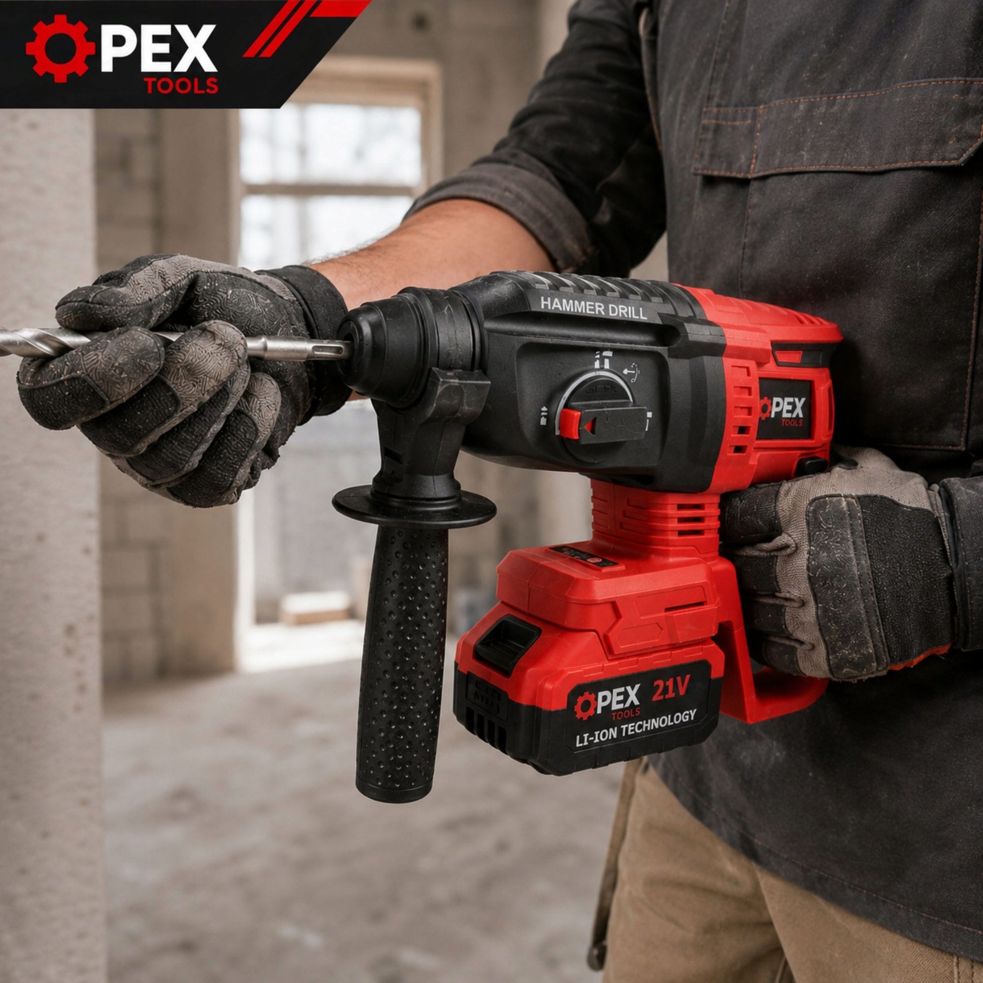 Komplet 2J 21V aku. brezkrtačni udarni vrtalnik 2x3Ah SDS plus kovček 5 Cordless rotary hammer drill, two batteries, charger, and case