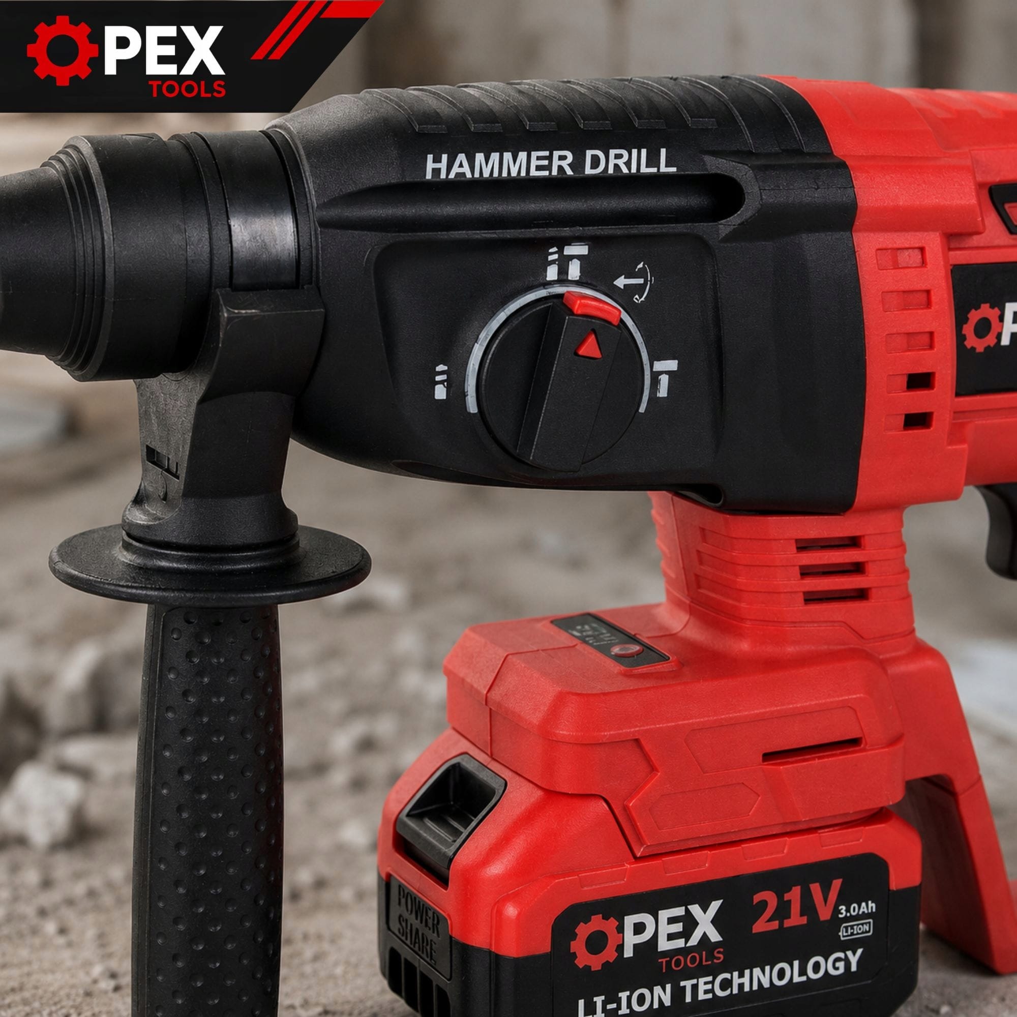 Komplet 2J 21V aku. brezkrtačni udarni vrtalnik 2x3Ah SDS plus kovček 6 Cordless 21V rotary hammer drill, two 3Ah batteries, SDS plus case