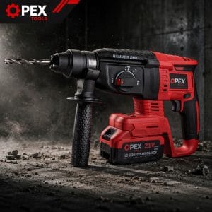 Komplet 2J 21V aku. brezkrtačni udarni vrtalnik 2x3Ah SDS plus kovček 23 Cordless hammer drill, two batteries, charger, SDS plus bits, carrying case
