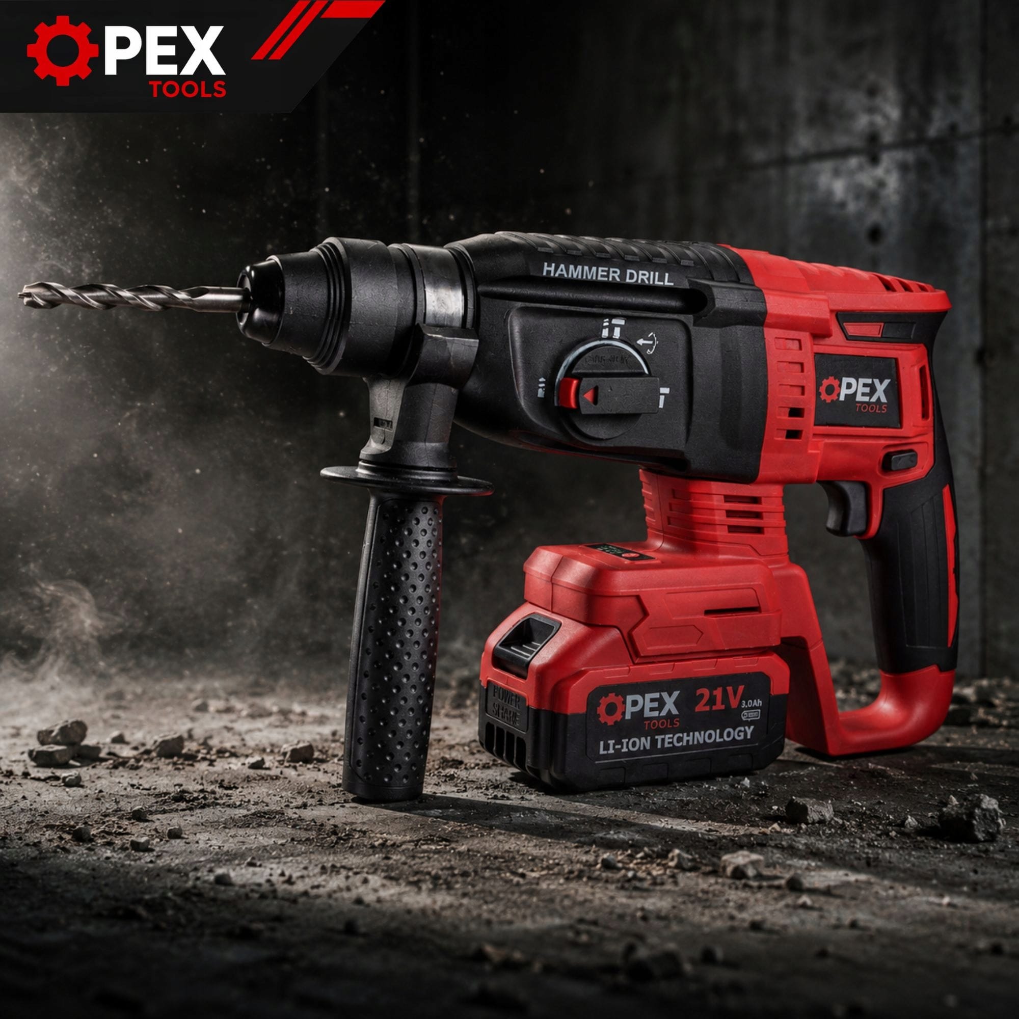 Komplet 2J 21V aku. brezkrtačni udarni vrtalnik 2x3Ah SDS plus kovček 11 Cordless hammer drill, two batteries, charger, SDS plus bits, carrying case