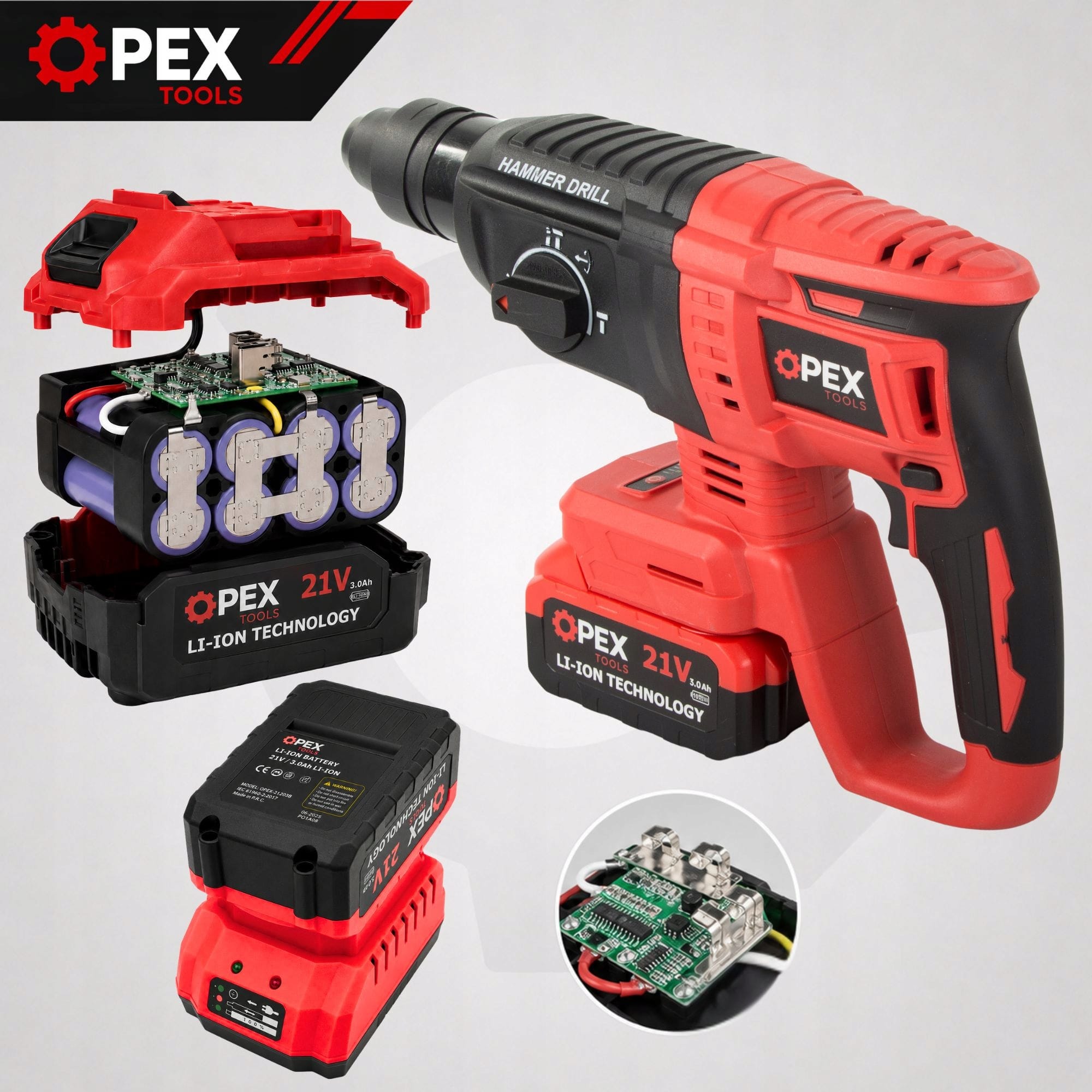 Komplet 2J 21V aku. brezkrtačni udarni vrtalnik 2x3Ah SDS plus kovček 13 2J 21V cordless brushless hammer drill, SDS plus case