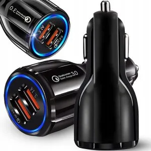 Crni LED 2x USB 3.0 auto punjač za brzo punjenje QUICKCHARGE 3.1A uređaja u automobilu