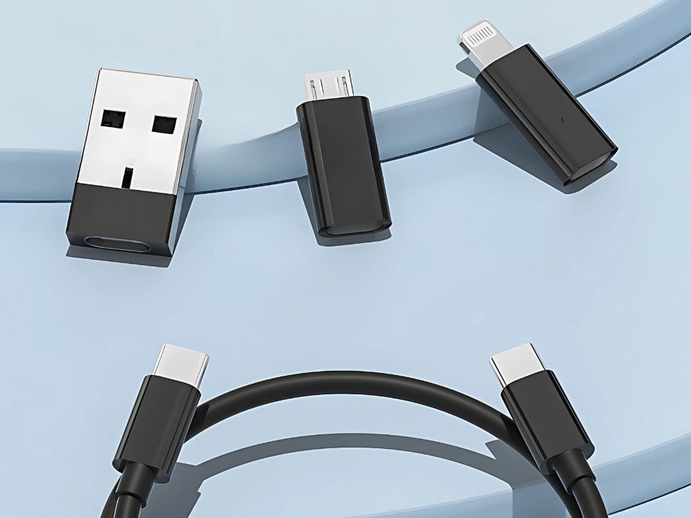 Komplet adapterjev 5v1 USB-C mikro USB Lightning za mobilne telefone 2 Črn komplet adapterjev in polnilnih kablov v okroglem plastičnem etuiju
