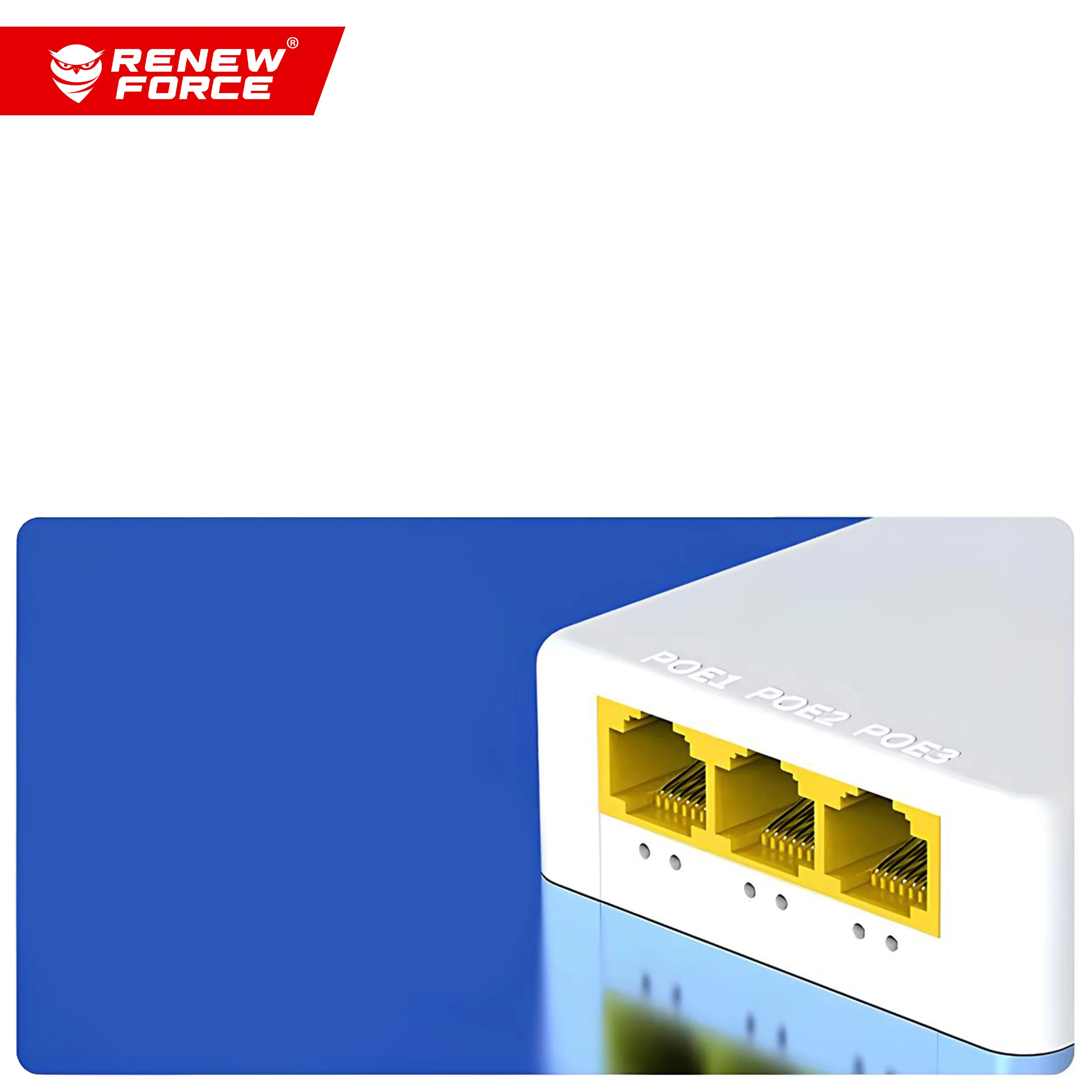 Kompaktni crni mrežni preklopnik s tri RJ45 priključka na stolu