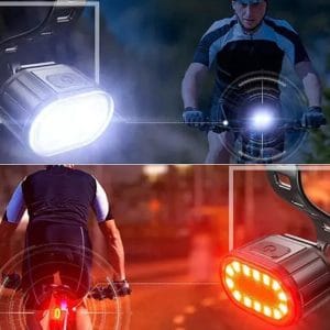 Set močnih aku. LED kolesarskih svetilk USB vodoodpornih črnih 11 Črna prednja in zadnja LED kolesarska svetilka s polnilnima USB kabloma