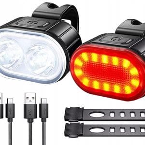 Set močnih aku. LED kolesarskih svetilk USB vodoodpornih črnih 12 Črni vodoodporni kolesarski svetilki USB na krmilu in pod sedežem kolesa