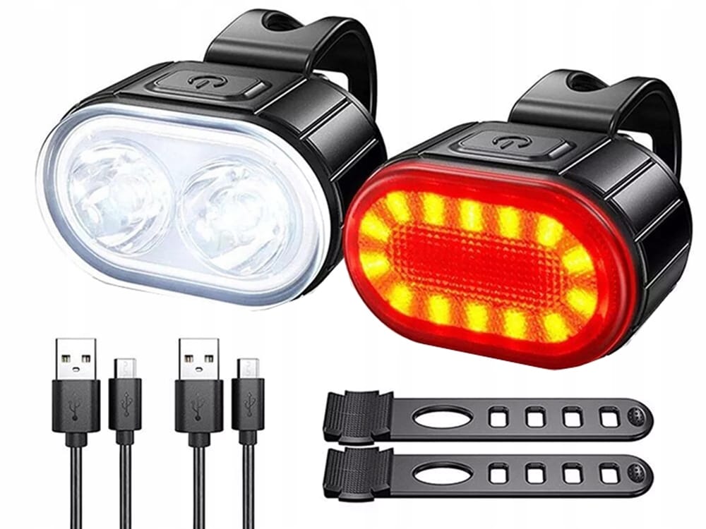 Set močnih aku. LED kolesarskih svetilk USB vodoodpornih črnih 5 Črni vodoodporni kolesarski svetilki USB na krmilu in pod sedežem kolesa