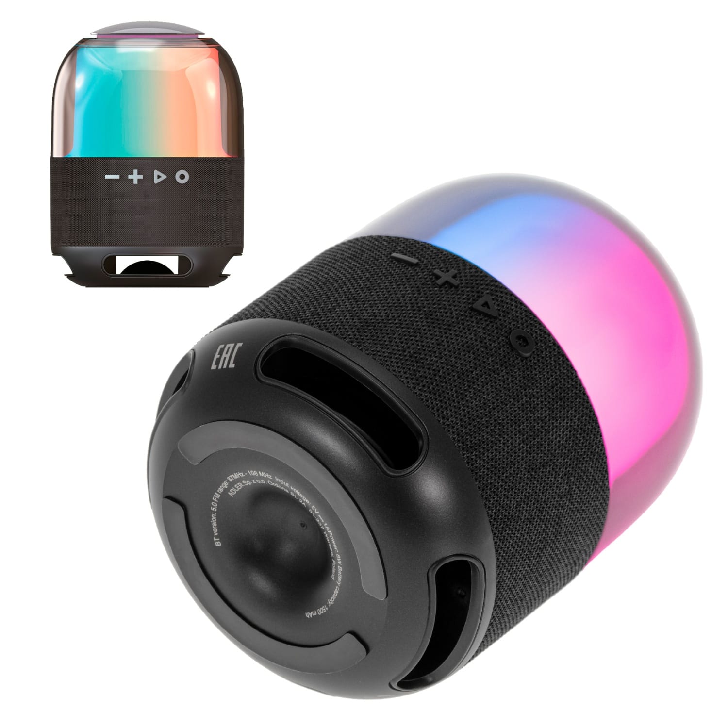 Aku. 1500mAh LED RGB prenosni bluetooth 5.0 zvočnik USB FM radio črn 1 Črn prenosni bluetooth zvočnik Aku. 1500mAh LED RGB z FM radiem na mizi