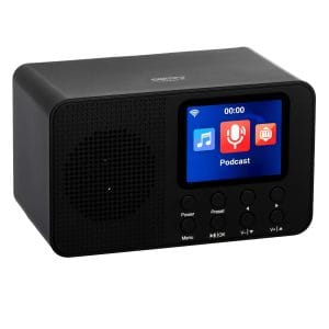Sodobni črni pametni radio z barvnim zaslonom in gumbi na sprednji strani