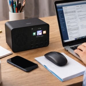 Črn prenosni WIFI internetni radio z barvnim LCD zaslonom in gumbi