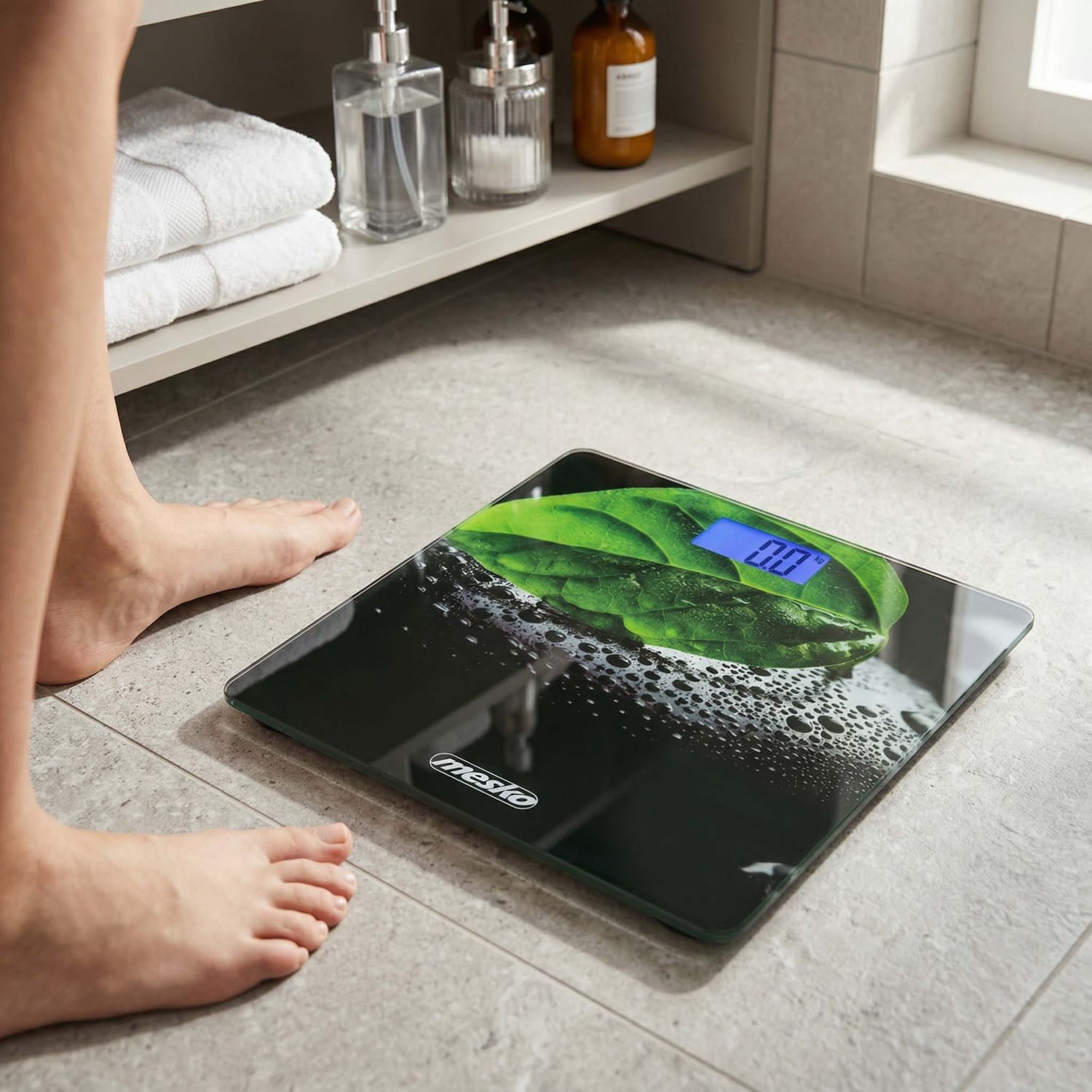 Digitalna steklena osebna tehtnica do 150kg LCD narava 6 Digitalna steklena osebna tehtnica z motivom narave in LCD zaslonom