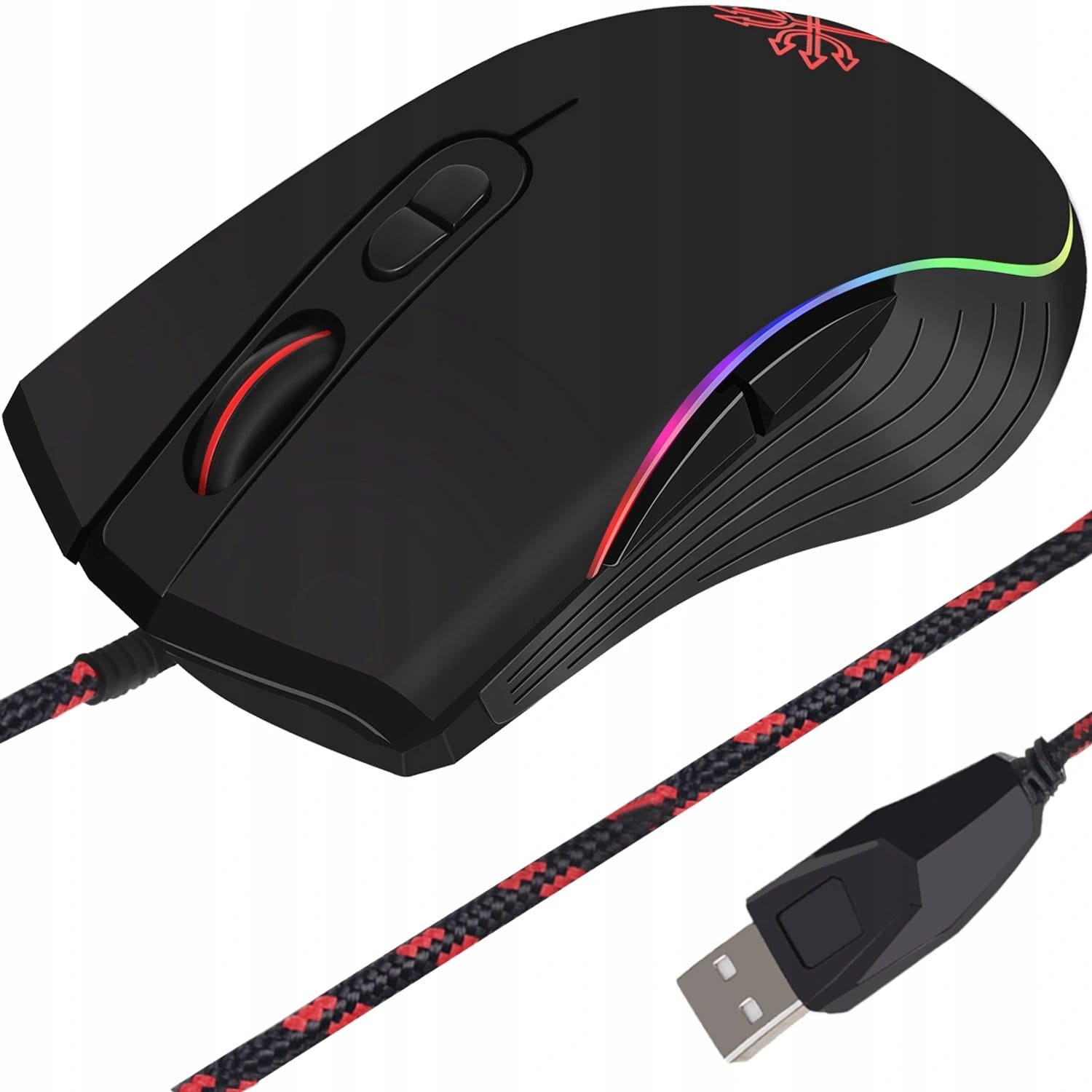 Žična optična USB igralna miška do 7200DPI LED RGB 7 gumbov 1 Žična optična USB igralna miška do 7200DPI LED RGB s 7 gumbi na črni podlagi